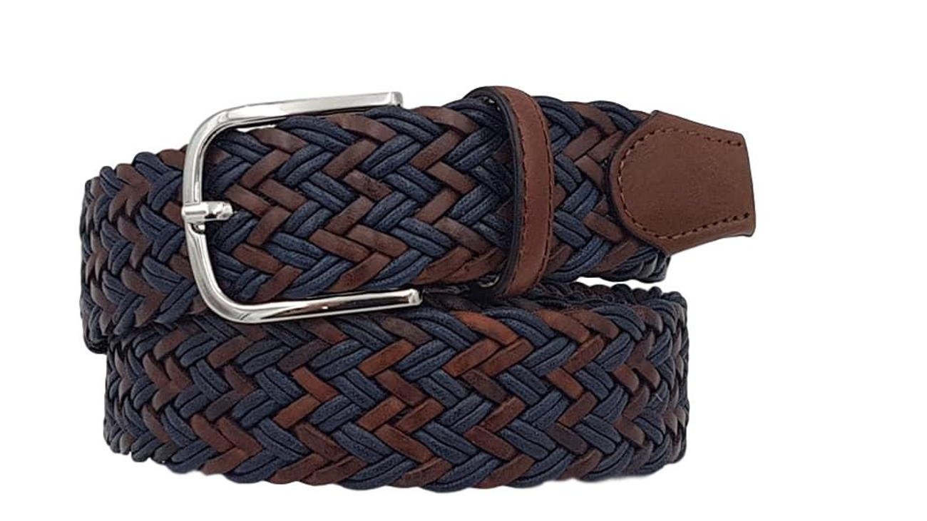 ESPERANTO Cintura intrecciata uomo donna con treccia cotone e cuoio, puntali vera pelle e fibbia nichel free anallergica 3,5 cm
