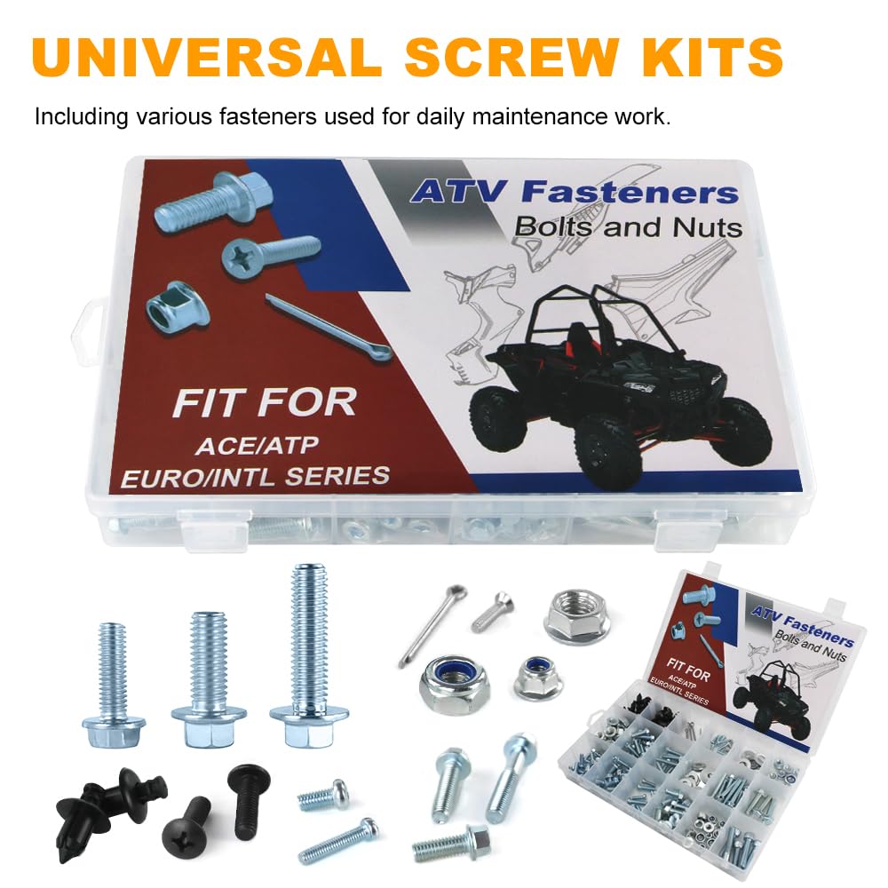 260PCS Body Plastic Fenders Frame Engine Bolts Kit Fit for Polaris ACE 900 16-24, 150 17-21, 325 14-16, 500/900 17-19, 570 16-19, ATP 330/500 04-05 ATV Fasteners Bolts Kit
