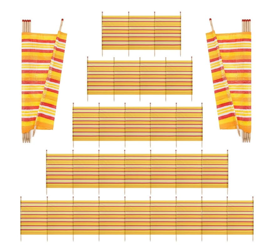 Wadan 10 Pole Yellow Windbreak | Extra Tall 5ft x 20ft | Colorful Wind Break for Camping, Caravan, Festival and Beach | Windbreaker Sun Shelter Garden Screen