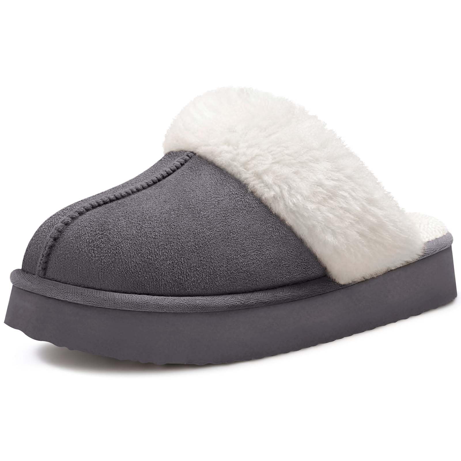Litfun Women's Fuzzy Memory Foam Slippers Fluffy Winter House Shoes Indoor and Outdoor, Platform Grey 6