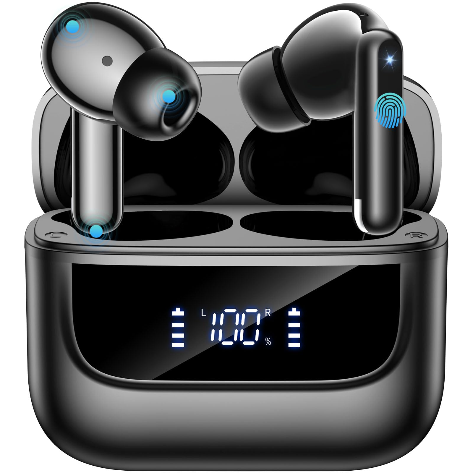 Bluetooth Kopfhörer in Ear, 6 Mikrofone ENC Noise Cancelling für Klarere Anrufe, Kopfhörer Kabellos Bluetooth 5.4 HiFi Tiefer Bass, USB C Kopfhörer, 48Std, LED, IPX7 Wasserdicht Sport Ohrhörer Schwarz