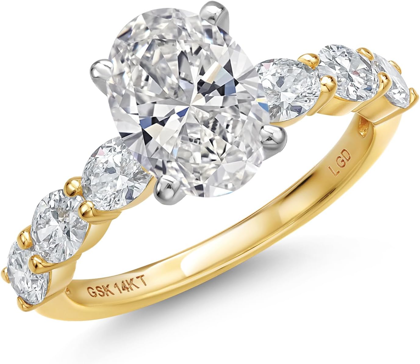 Gem Stone King 2 to 5.9 Cttw Oval Lab Grown Diamond Engagement Ring For Women | 2-Tone 14K White and Yellow Gold | IGI Certified | D-E Color | VS1-VS2 Clarity | Wedding Anniversary Ring