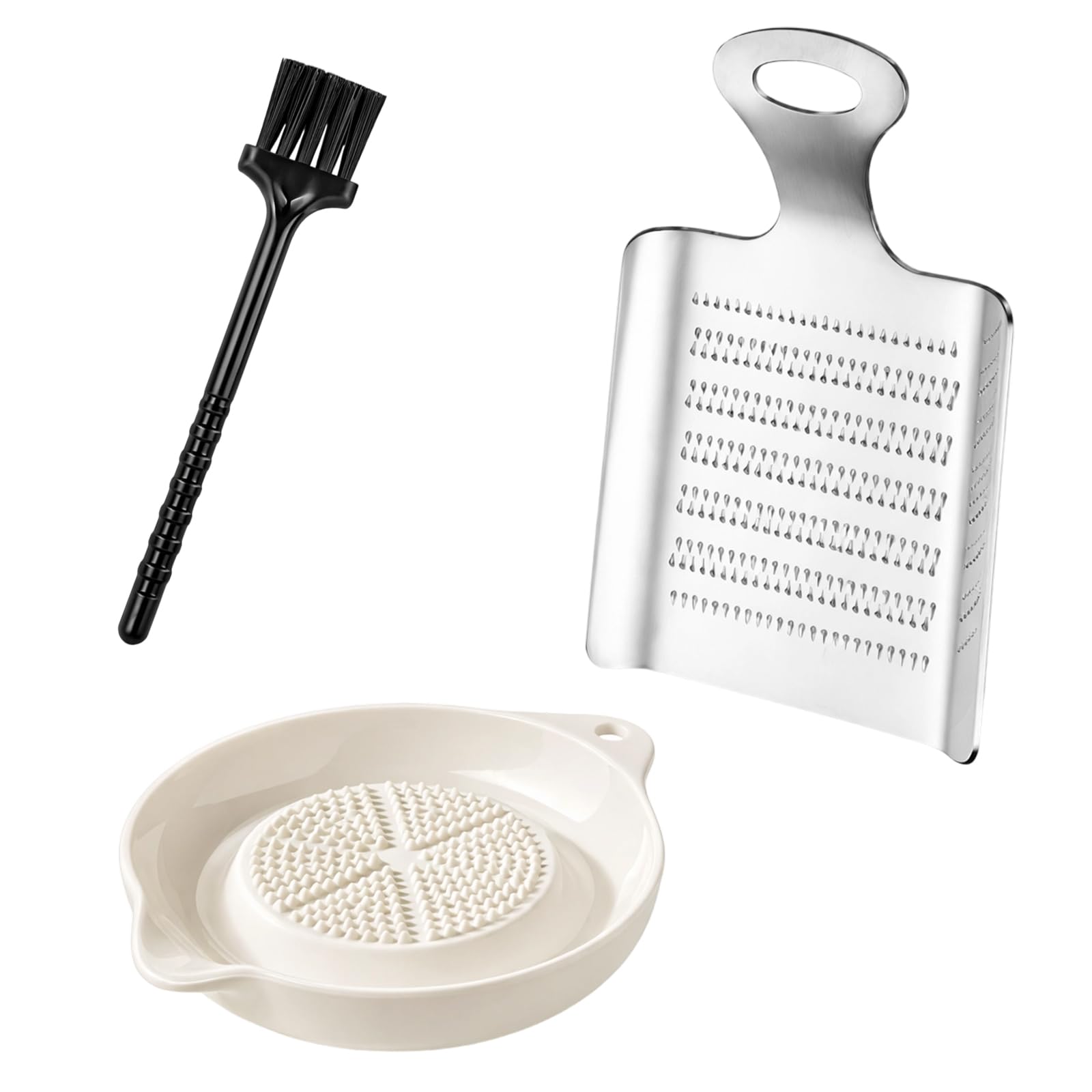 Garlic Grater Plate, Efficient Kitchen Grater for Daily Meal Preparation, Ceramic Garlic Grater and Stainless Steel Ginger Grater with Cleaning Brush, Ideal for Home Cooks and Food Preparation Tasks
