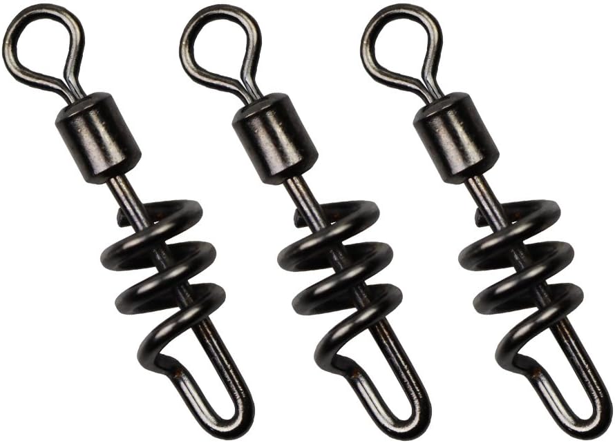 Laxygo30pcs/Pack Cork Screw Swivel Fishing Swivel Snap Swirl Connector Black Stainless Steel Fishing Swivels 3/0 1/0 2# 4# 6# 8# 10#