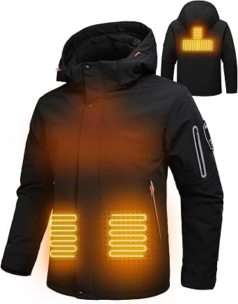 Mens Heated Jacket Winter Waterproof Ski Jacket Insulated Windproof Outdoor Heated Coat Mountain Windbreaker