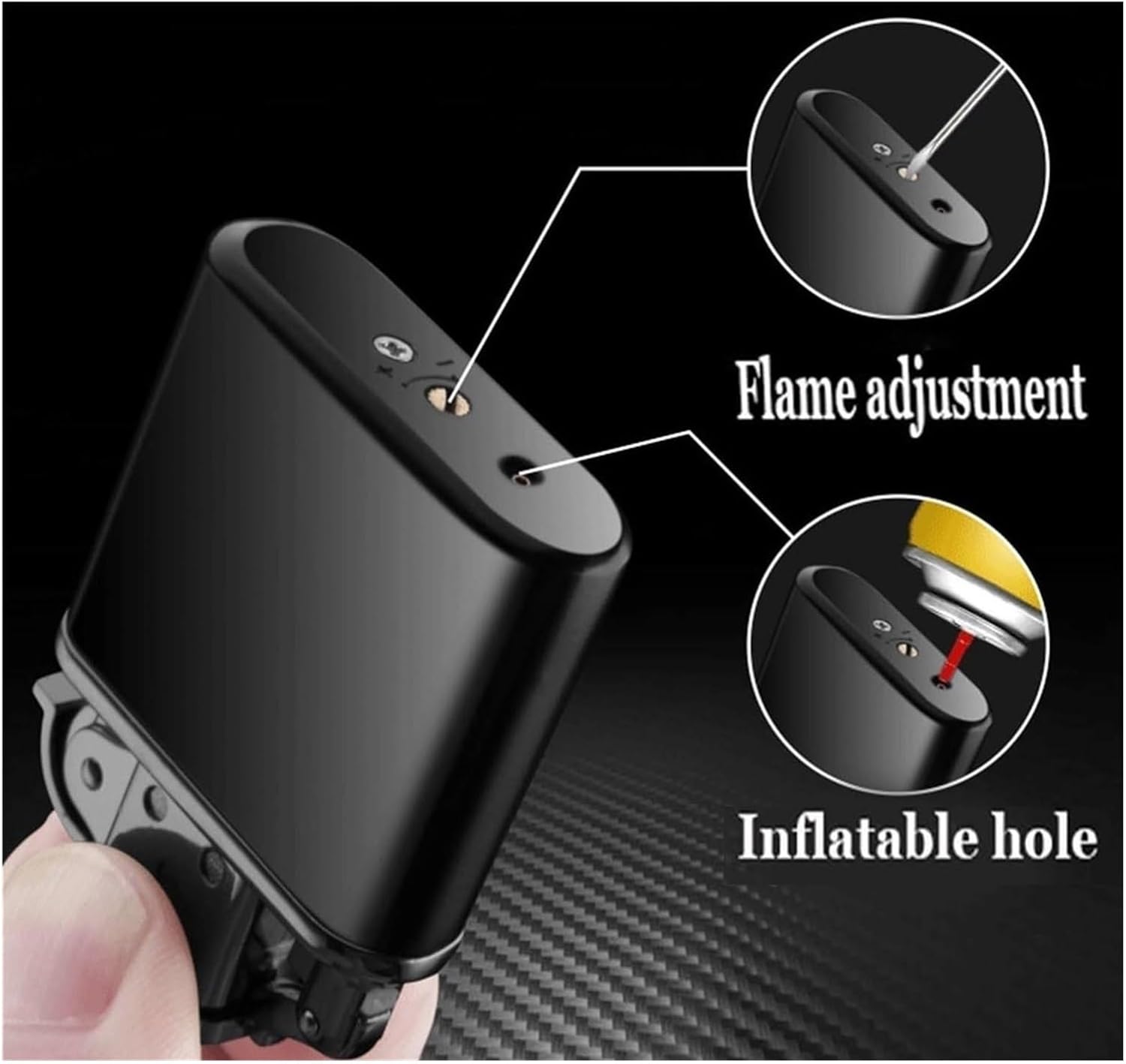 プッシュ式防風ブタンライター。ブタンガスを繰り返し充填でき、炎の調整が可能で、アウトドアキャンプに最適です。(Gold)