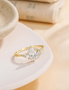 Three Stone Pear Cut Engagement Ring in Sterling Silver Silver Tone / 7.0(U.S