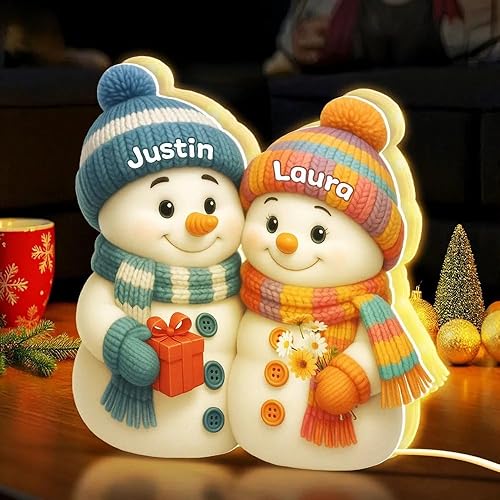 Miniatura 4 de Caja de luz navideña personalizada con el nombre de la pareja en forma de muñeco de nieve - Luz nocturna LED navideña personalizada, decoración