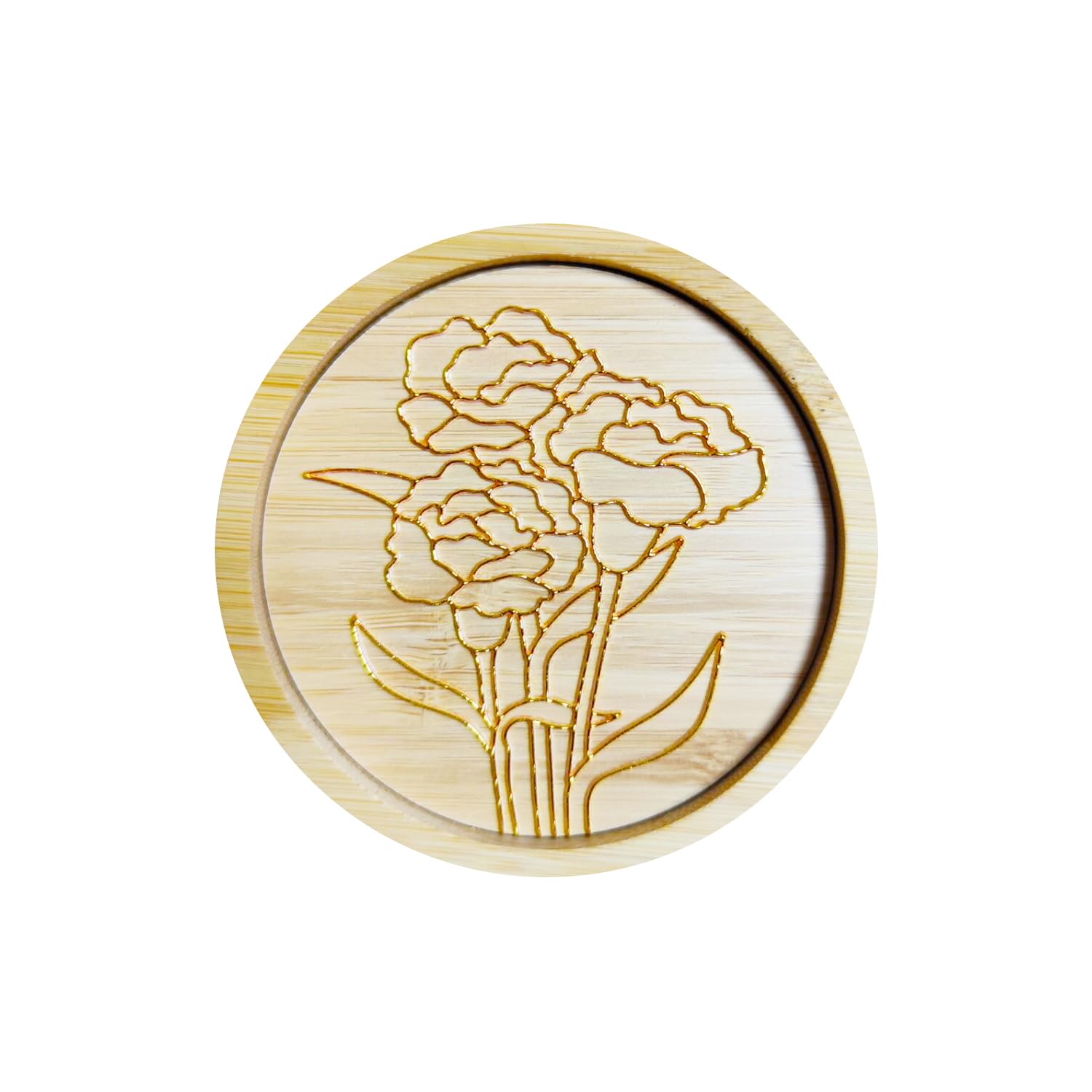 Cloisonne Filigree Bamboo Coaster, Flower Cloisonne Enamel Painting Coaster, DIY Cloisonne Supplies (Carnation)