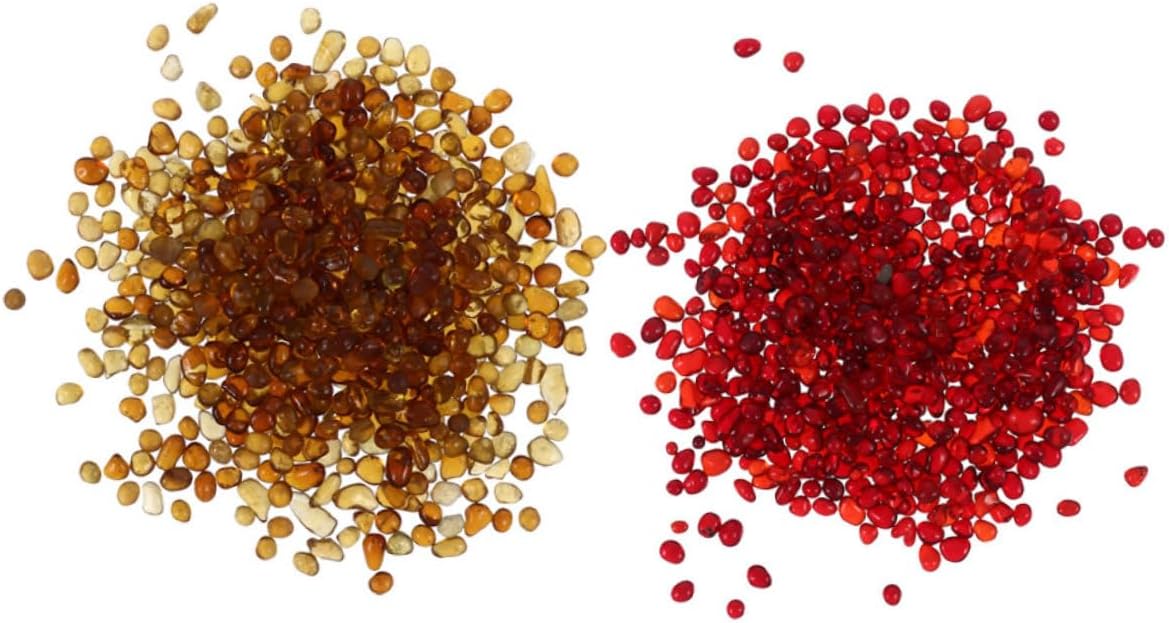 Aquarium Pebble and Fish Tank Gravel Set, Natural Colored Glass Gravel 500g (China Red 250g + Amber 250g) Bulk Terrarium Stones for Aquatic Decoration and Substrate