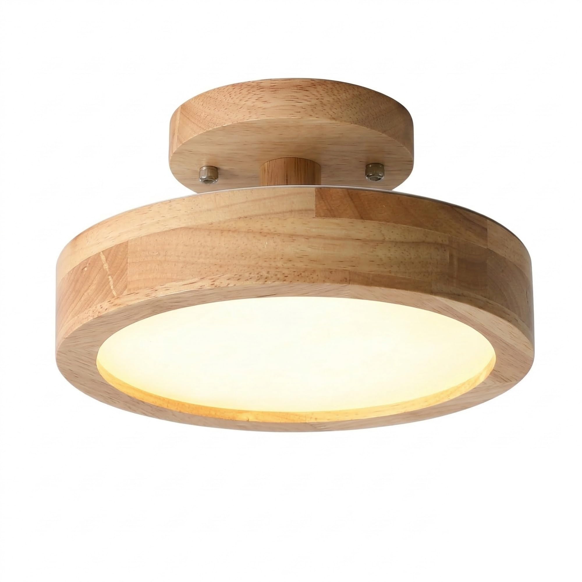 NHPJFDC Natural Wood Flush Mount Ceiling Light, Round Bedroom Ceiling Lamp with Acrylic Shade, Low Profile Fixture for Hallway, Entryway, Cloakroom, Balcony, Apartment Foyer Residential(Yellow)