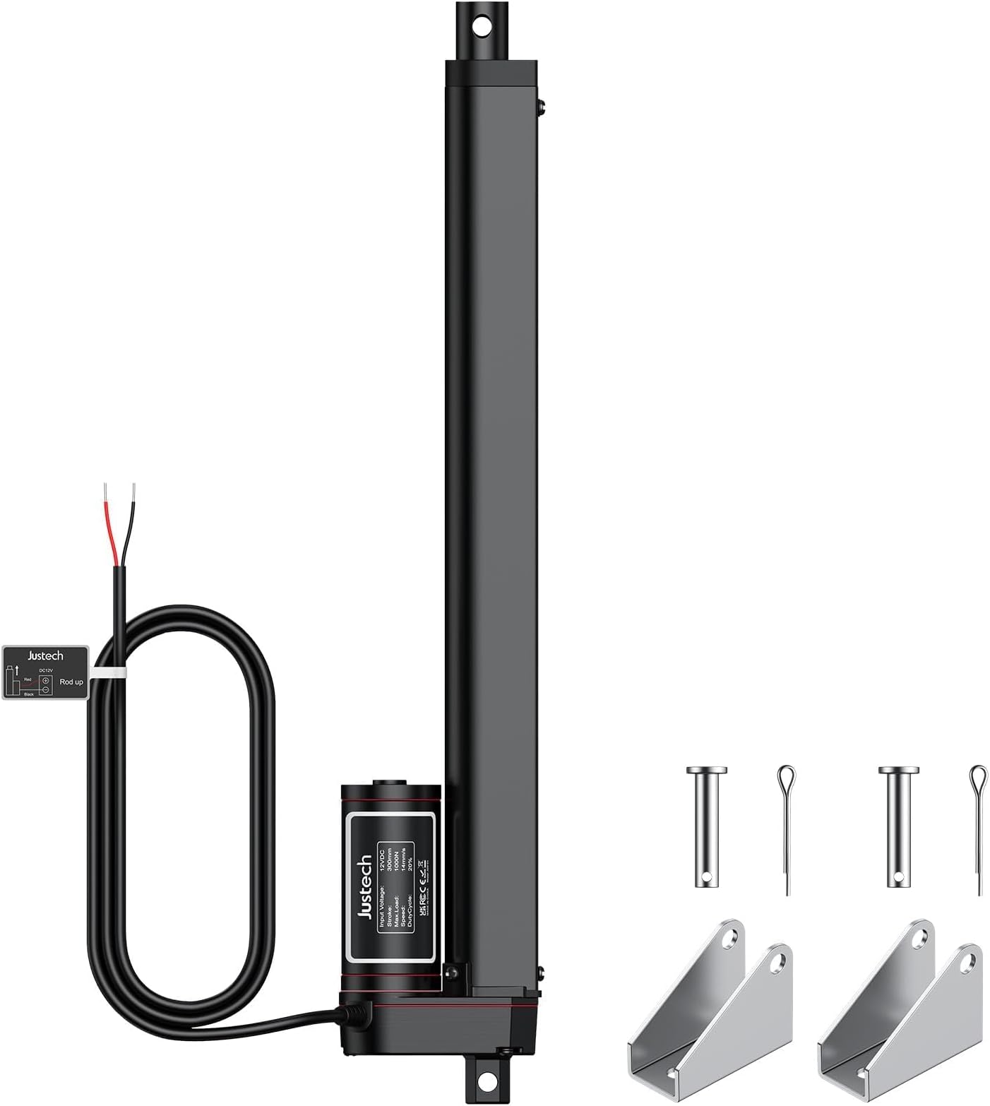 Justech Linear Actuator Motor Heavy Duty DC 12V with Mounting Brackets for Auto Car RV Electric Door Opener Industrial Agricultural Machinery Vessels Cargo Medical Window-Black (300mm 1000N)