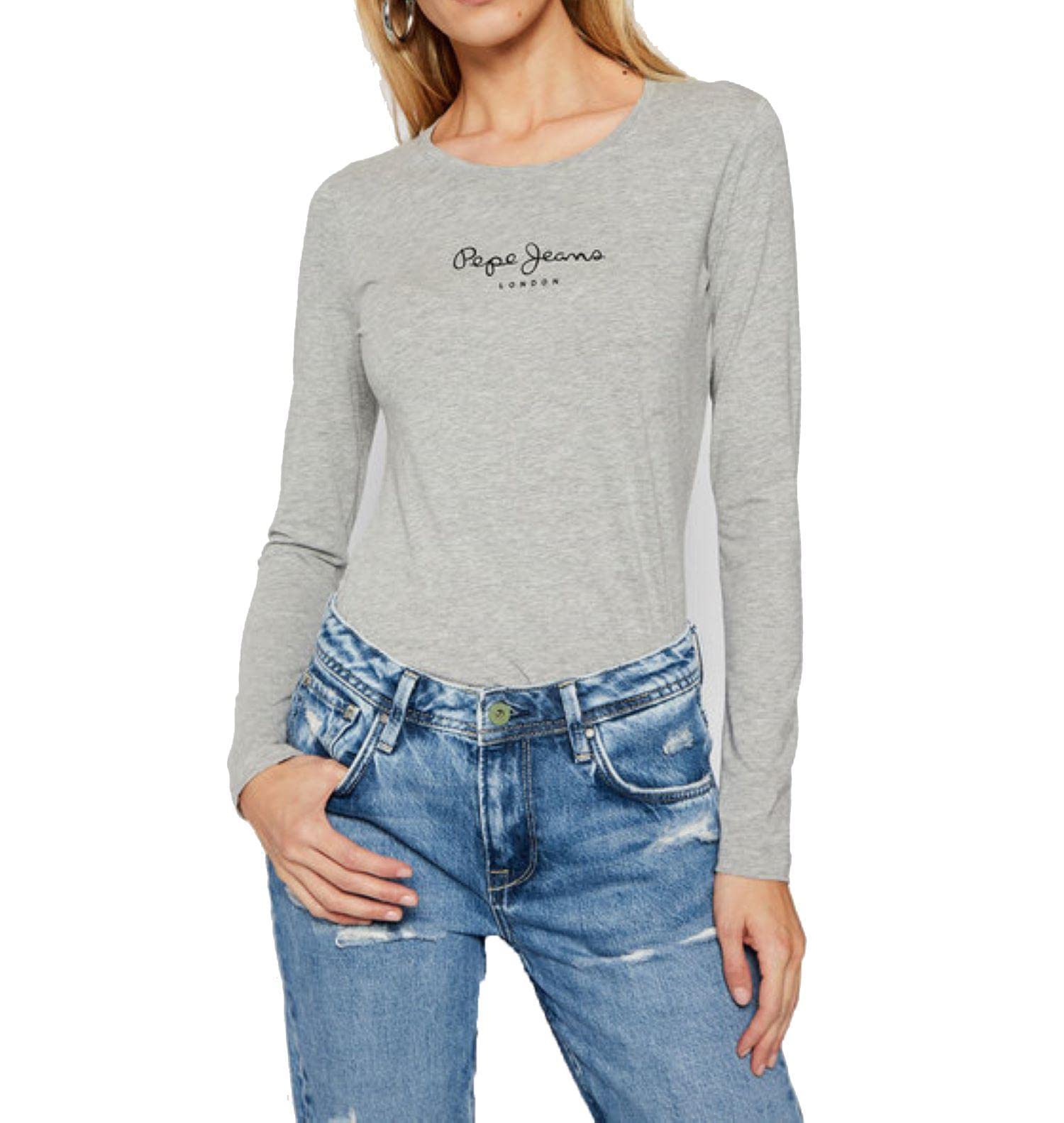Pepe Jeans New Virginia Women's T-Shirt Slim Fit Long Sleeve Grey (Grey Marl), S