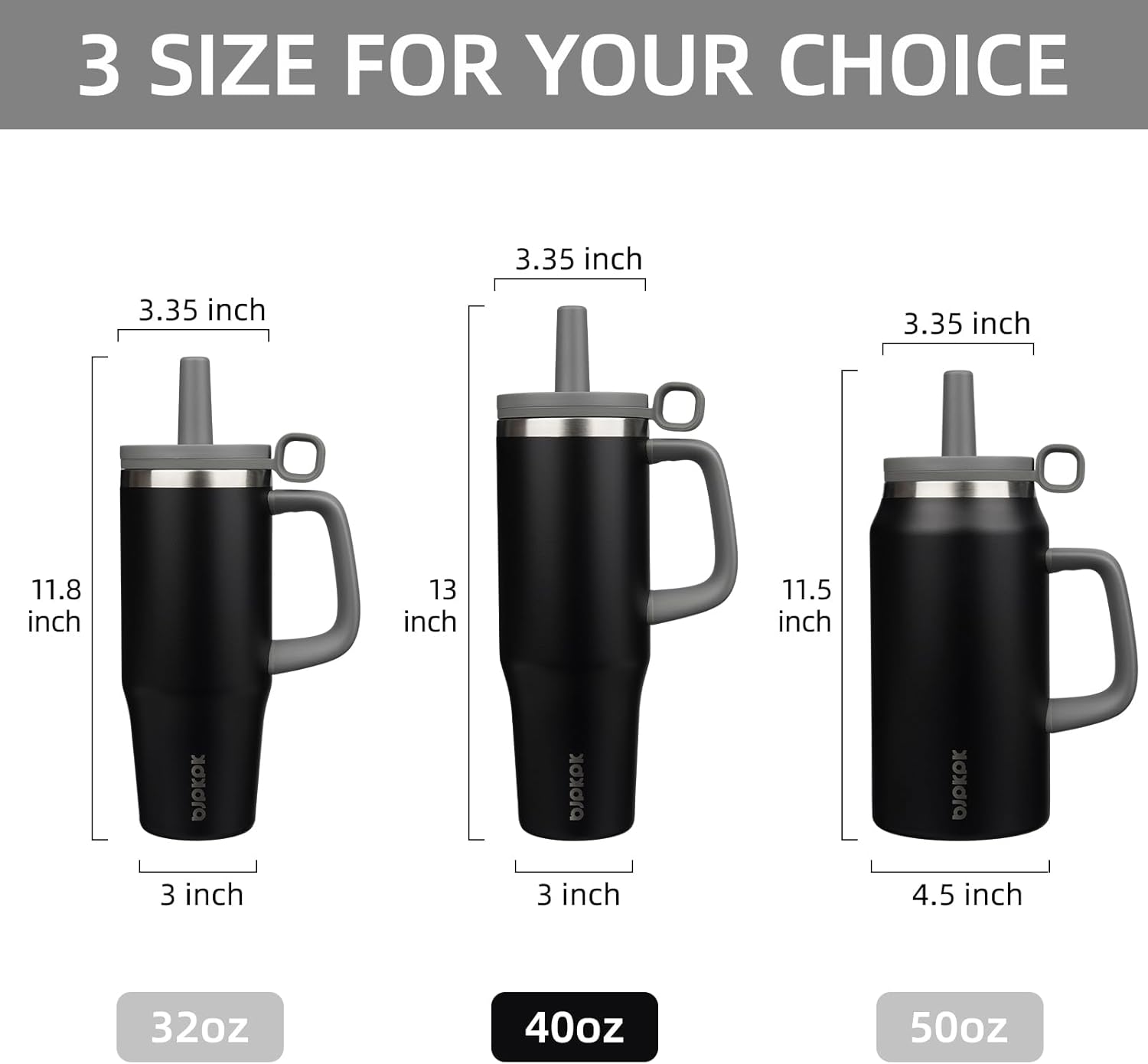 BJPKPK Insualted Tumblers with Handle and Straw 40oz Stianless Steel Travel Coffee Mug Thermal Cups with Lid,Black - Image 5