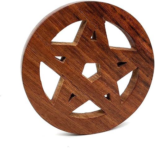 Miniatura 5 de 5MOONSUN5 Pentáculo de madera tallada a mano para ofrendas, hechizos, ritual, baldosas de altar, espacio sagrado, decoración, altar, wicca,