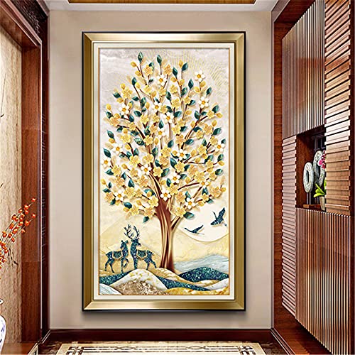 DIY 5D Diamond Painting Full Kits Fleur d'arbre diamant peinture par numéros grande plein cristal strass broderie point de croix mosaïque toile mur Art décor Square drill,30x60cm