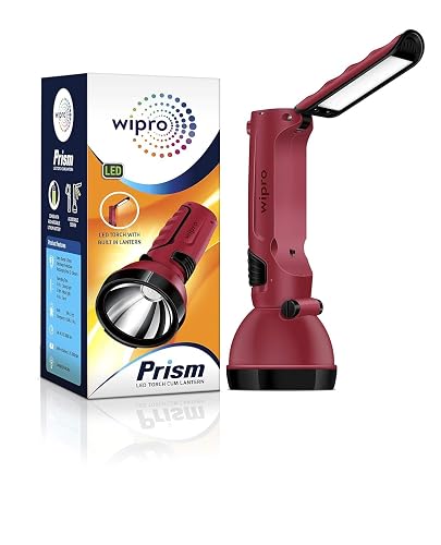 Wipro Prism Multi Functional Emergency Light | Rechargeable LED Torch Cum Lantern|Dual Mode|Emergency Light with 1200mAh Li Ion Battery|4 Watt | Red | Pack of 2