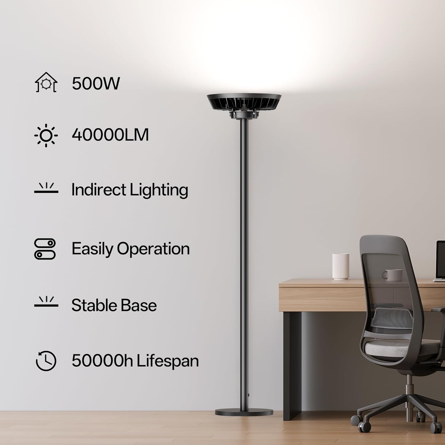 Homelist The Brightest Indirect Lighting Floor Lamp, 500W 40000LM Super Bright Floor Lamp for Dark Room, No Glare Standing Lamp for Livingroom, Design Room, Painting Room, Open Spaces, Reading & Work