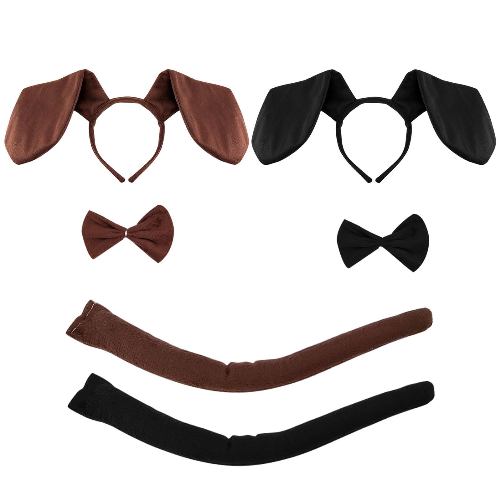 FUIPVGI 2 Juegos Disfraz de Cachorro, Conjunto Perro Salchicha, Disfraz de Perro Negro, Incluye Diadema con Orejas y Cola de Pajarita para Disfraces de Halloween para niños pequeños