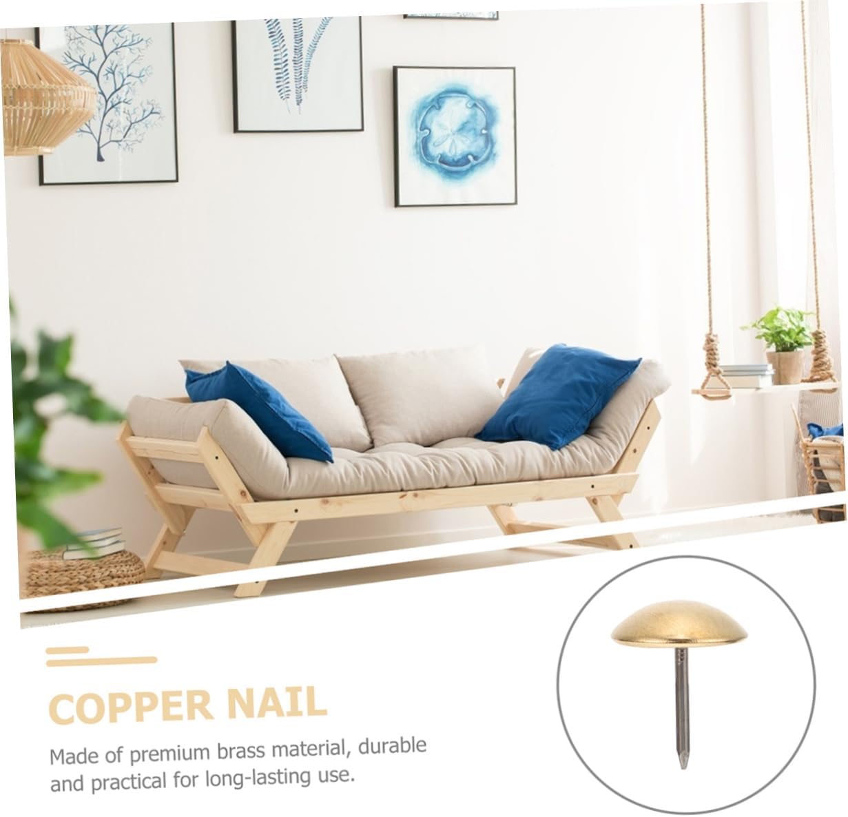 ERINGOGO 50pcs Pure Copper Nail Upholstery Steel Round Nail Wedding Retro Bronze Decorative Decor Decorating Studs Wall Mount Head Vintage Decor Fixing s Decoration Shape Golden