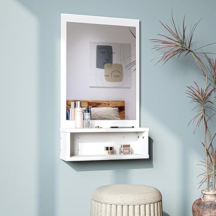 Wakefit Dressing Table with Mirror | 1 Year Warranty | Dressing Table, Dressing Table with Mirror and Storage, Wall Mount Dressing Table, Diwali Gift (Engineered Wood - Frosty White - Avior)
