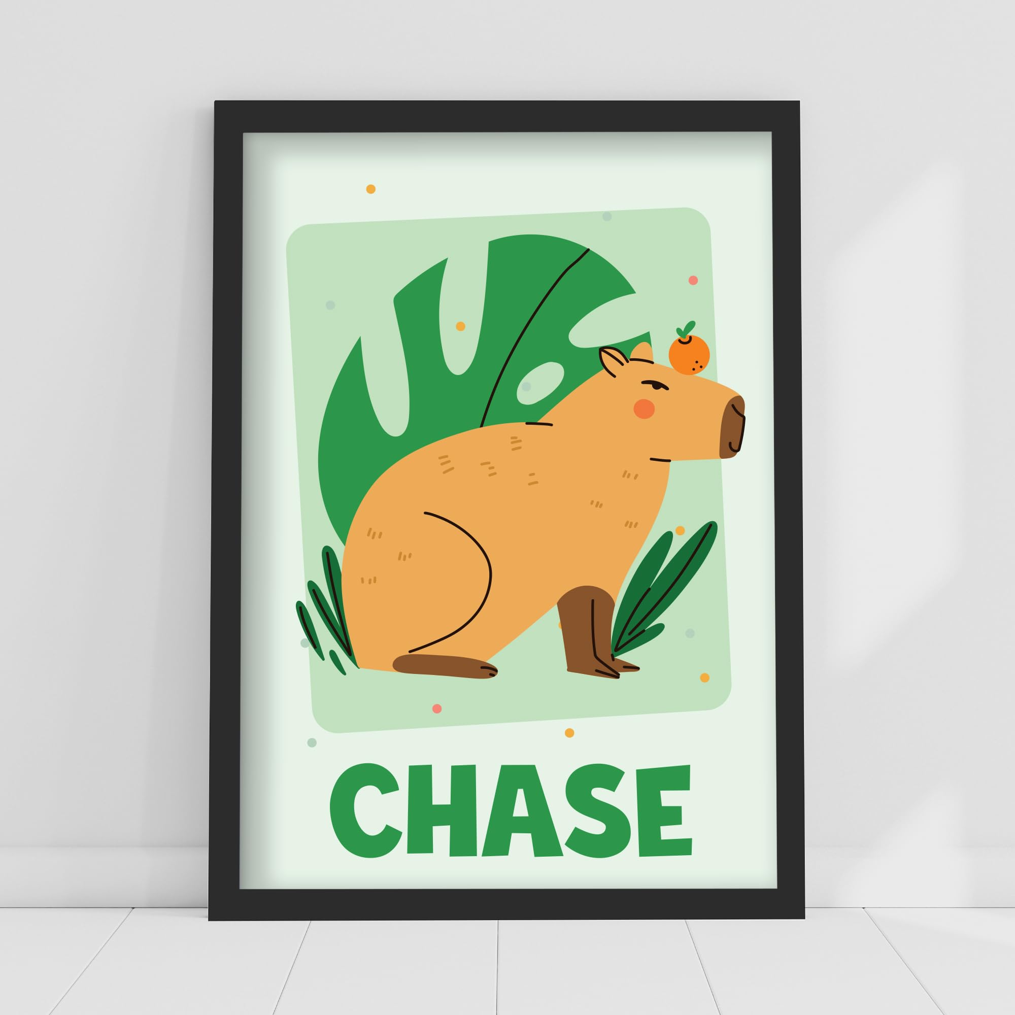 Themed Capybara Print - Capybara Green Leaf Personalised Poster Wall Art (42cm x 59.4cm - A2)