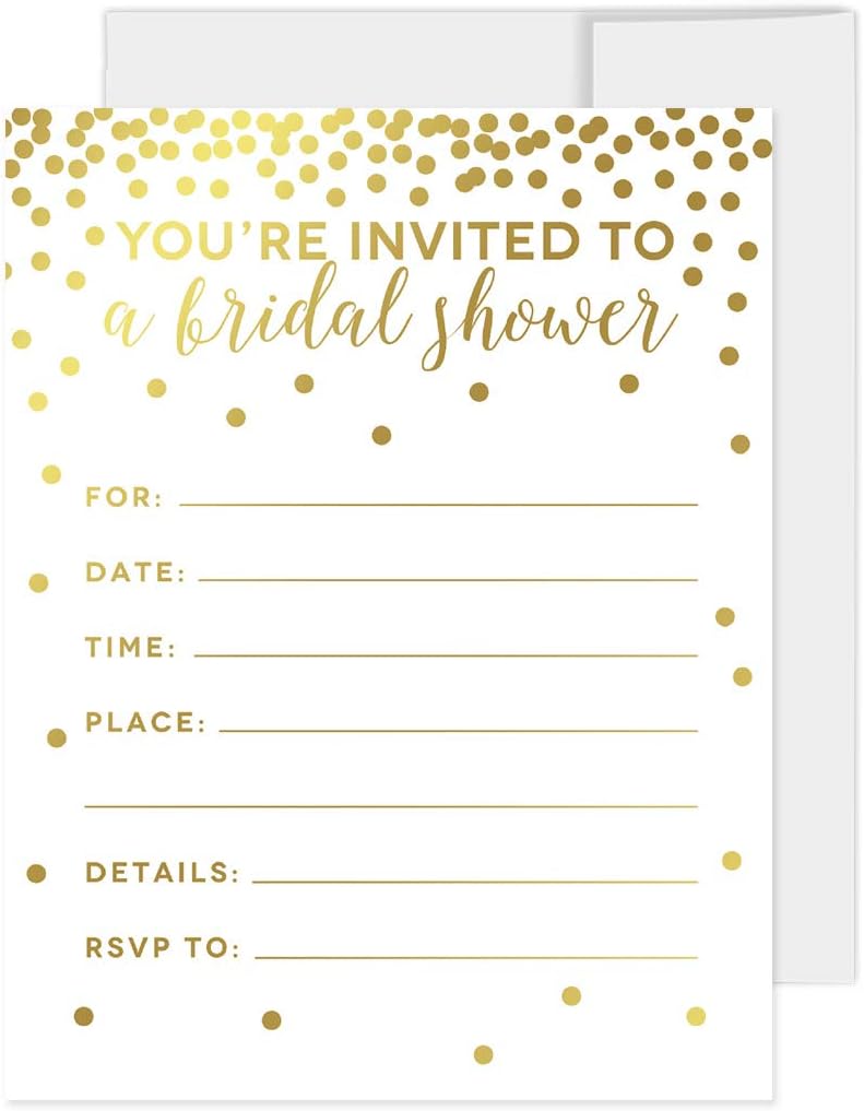 Andaz Press Metallic Gold Confetti Polka Dots Party Collection, Invitations with Envelopes, Bridal Shower, 20-Pack