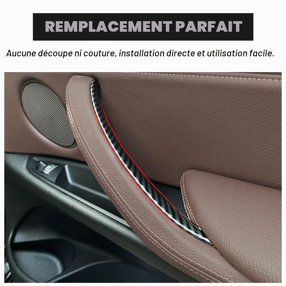 Lot de 4 poignées de porte intérieures en ABS pour voiture, panneau intérieur, housse de protection de tirage, accoudoirs compatible avec B-MW E70 E71 E72 X5 X6 2007-2014 - Fibre de carbone