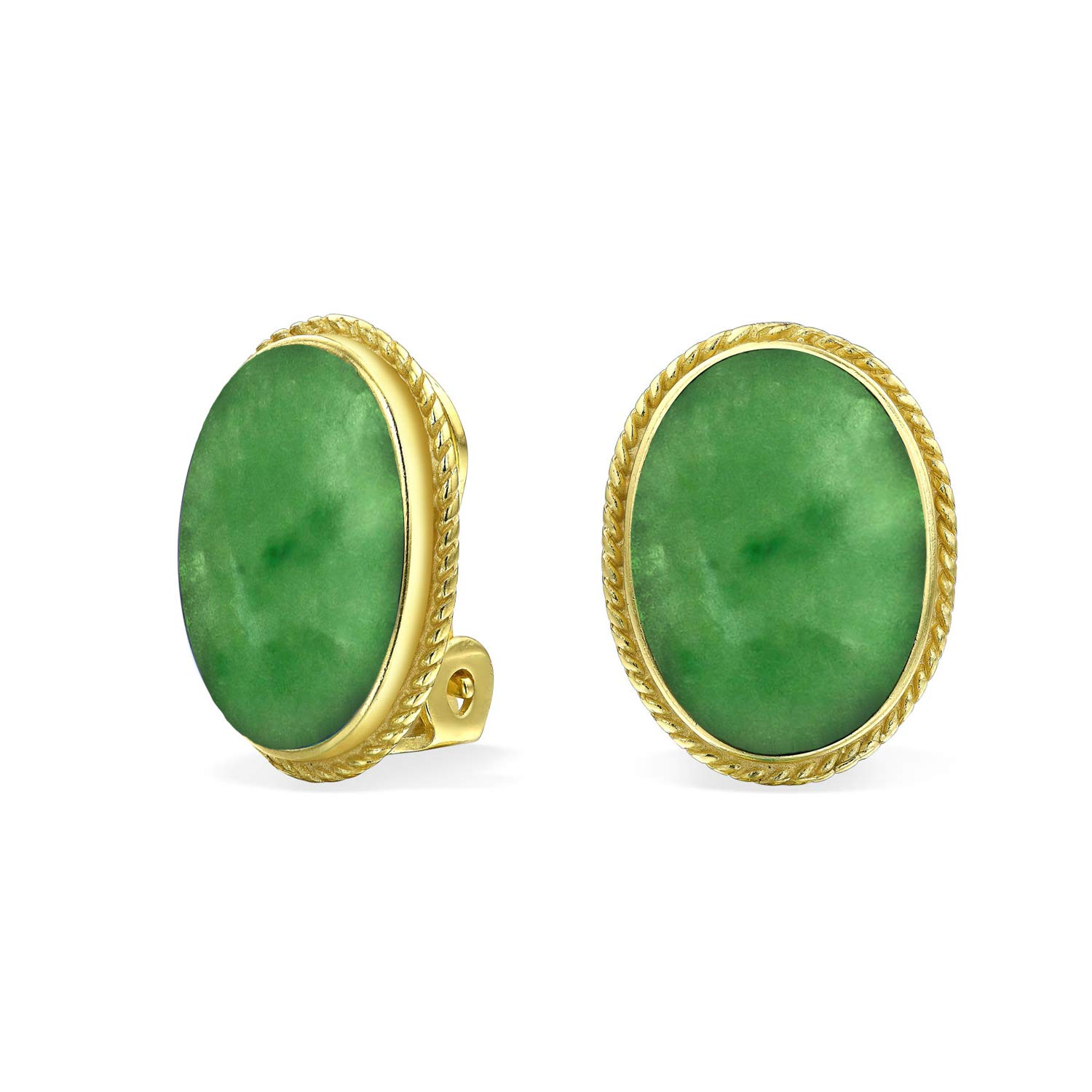 Boucles D'Oreilles Clip En Argent Sterling 14K Or Jaune 7Ct Cabochon Ovale Pierres Gemmes Ovales Cordes Câble Lunettes D'Argent Pour Femmes