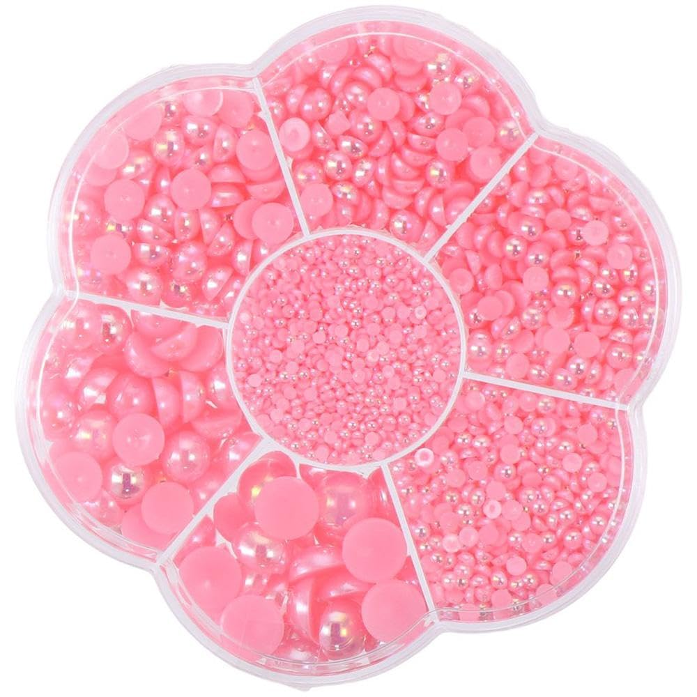 YYlingx 5600 PCS Half Round Faux Pearls Light Pink AB Flatback Imitation Pearls 7 Sizes Flatback Nail Imitation Pearls for DIY Nails Art Crafting Jewelry Making - Image 3