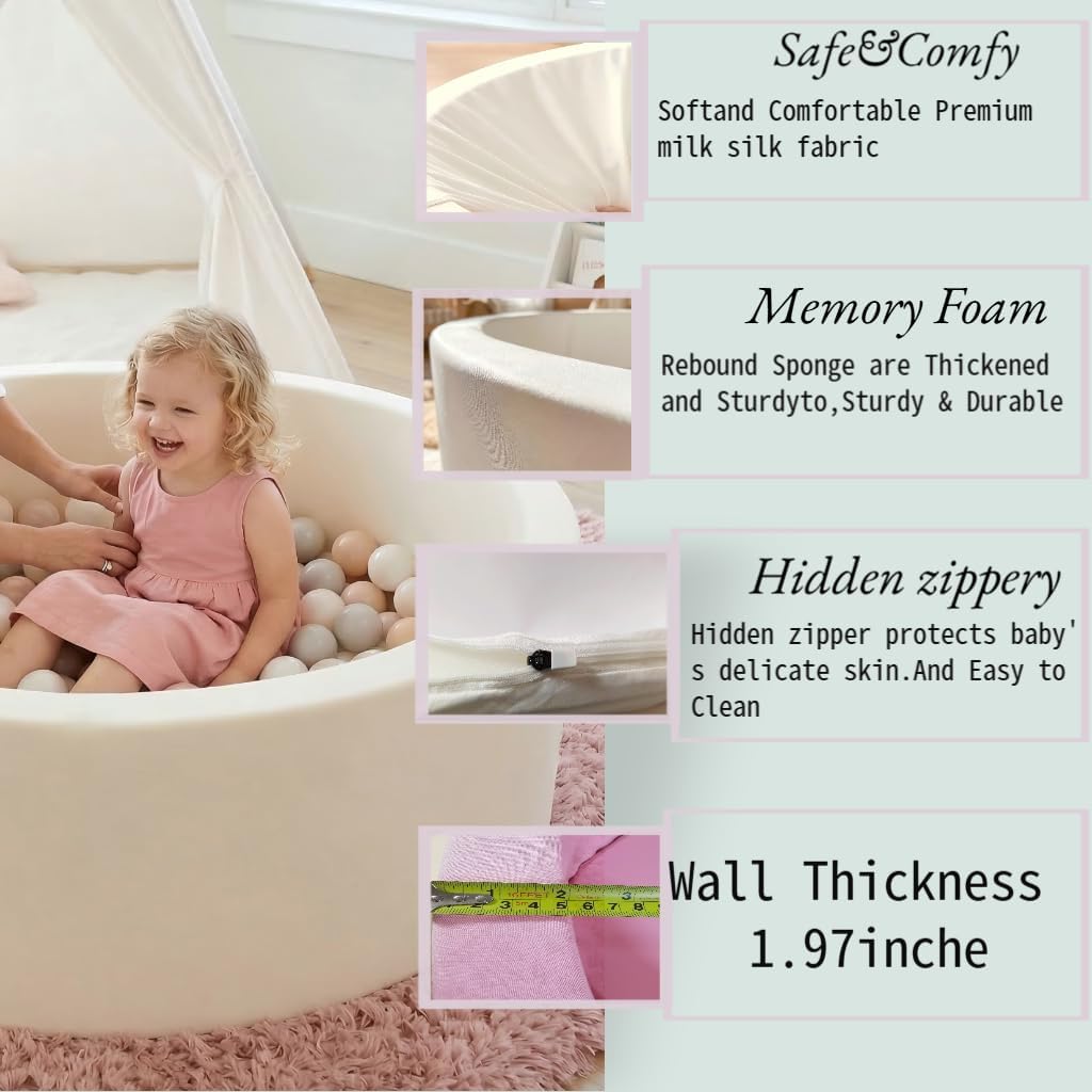 Baby Foam Ball Pits 35.4" Soft Round Memory Foam Ball Pits for for Babies Toddlers Kids Dogs Cats Indoor Outdoor Playpen Ideal Gift for Girls Boys NOT Included Balls 35.4" White