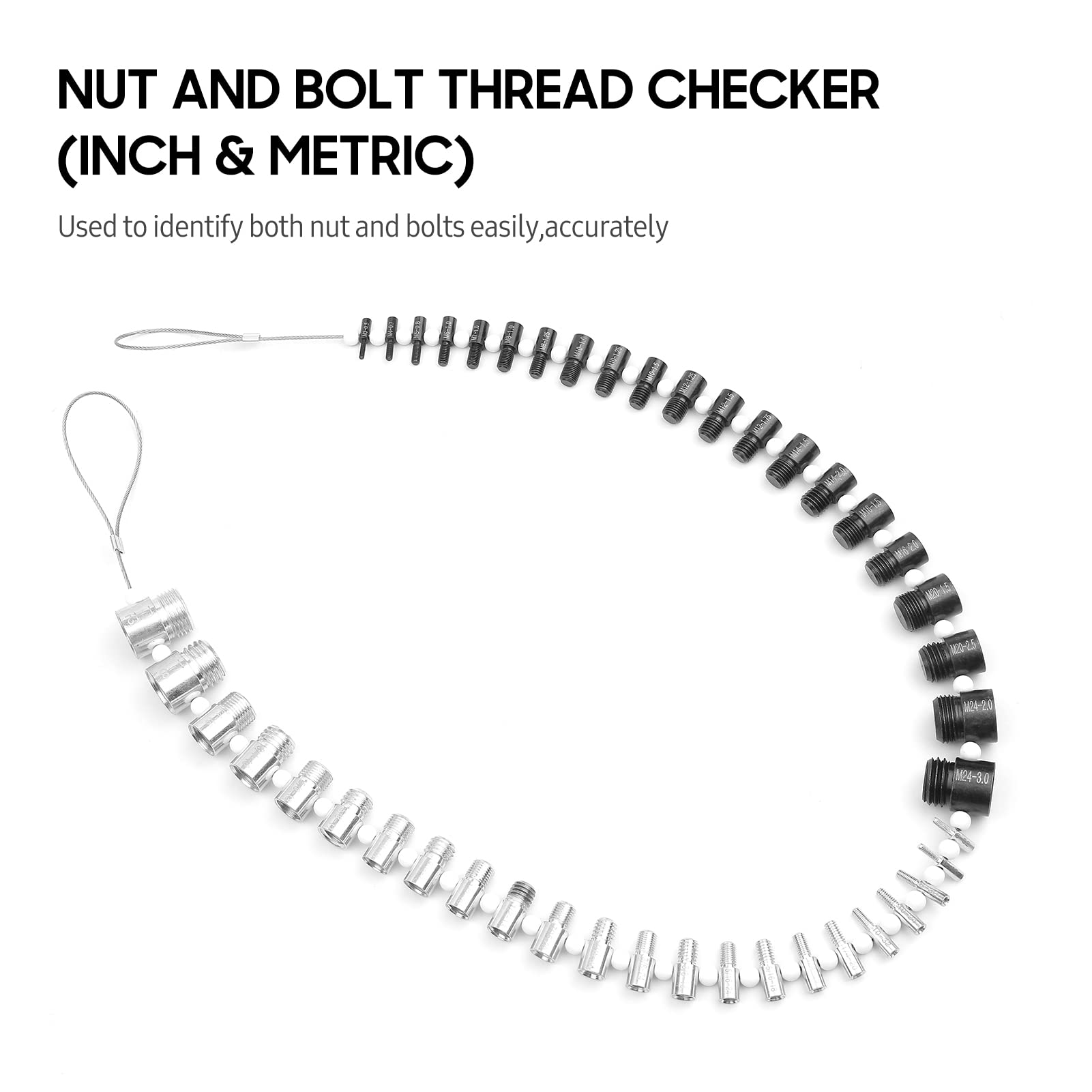 Nut and Bolt Thread Checker,Sunydog (Inch & Metric) 44 Male/Female Gauges - 23 Inch & 21 Metric Sizes, Silver and Black - Image 3