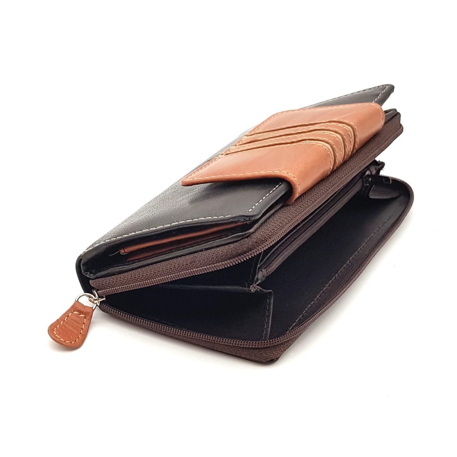 Pielini - Cartera Grande de Piel para Mujer con Billetera y Amplio Monedero. Tarjetero de Gran Capacidad Modelo 3191 (Marrón)