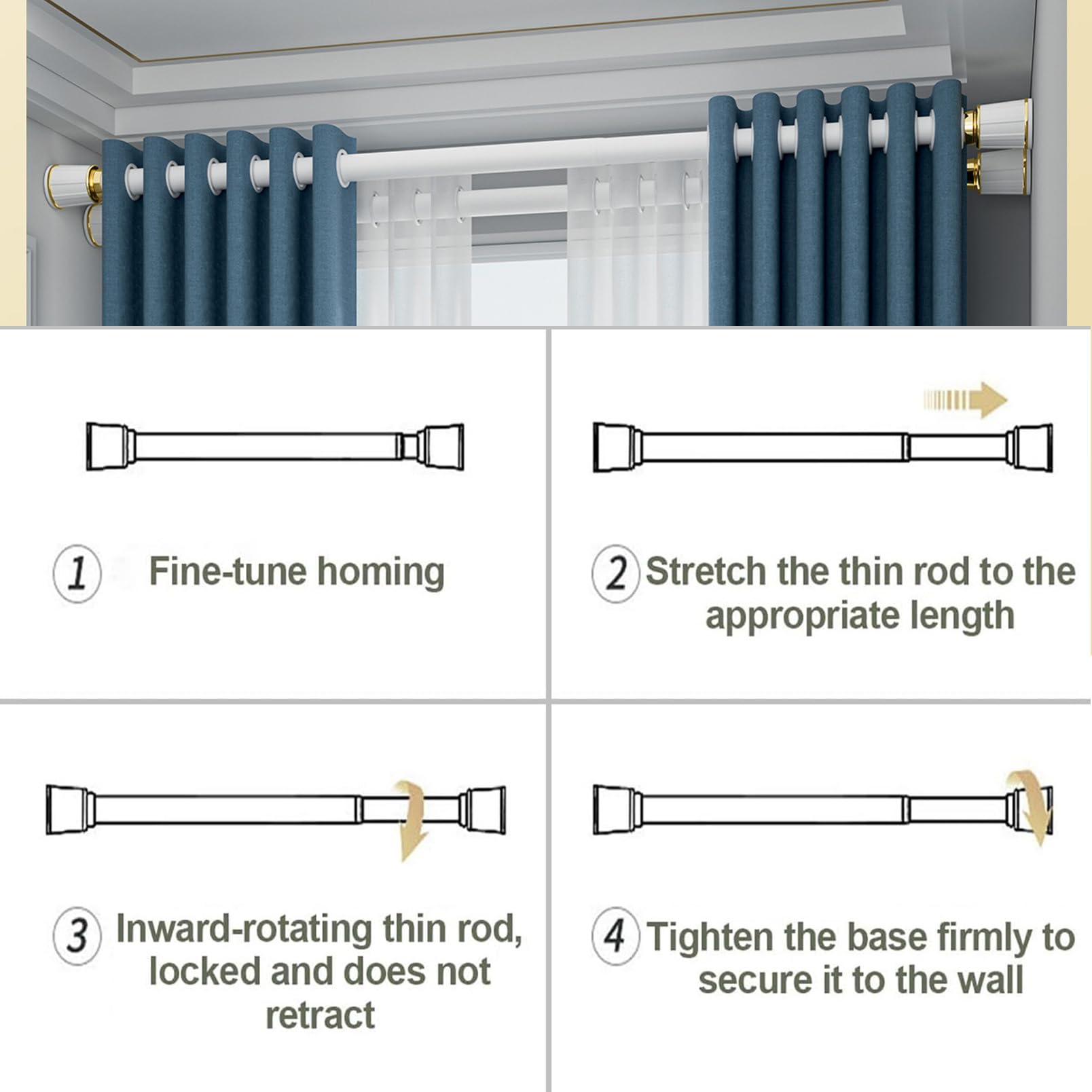 Tringle à rideaux télescopique réglable de 110 à 190 cm - Sans perçage - Parfaite pour rideaux et rideaux - Installation facile - Solution de décoration d'intérieur moderne - Gris