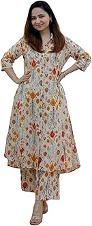 Co ord set for women stylish | Anarkali Kurta-Set – Viscose Rayon Printed Kurta & Straight Pant | kurtis| Festive Indian Traditional Outfit Dress for Functions & Puja | Trendy Travel & Streetwear Look for Women | 3/4 Half Sleeve