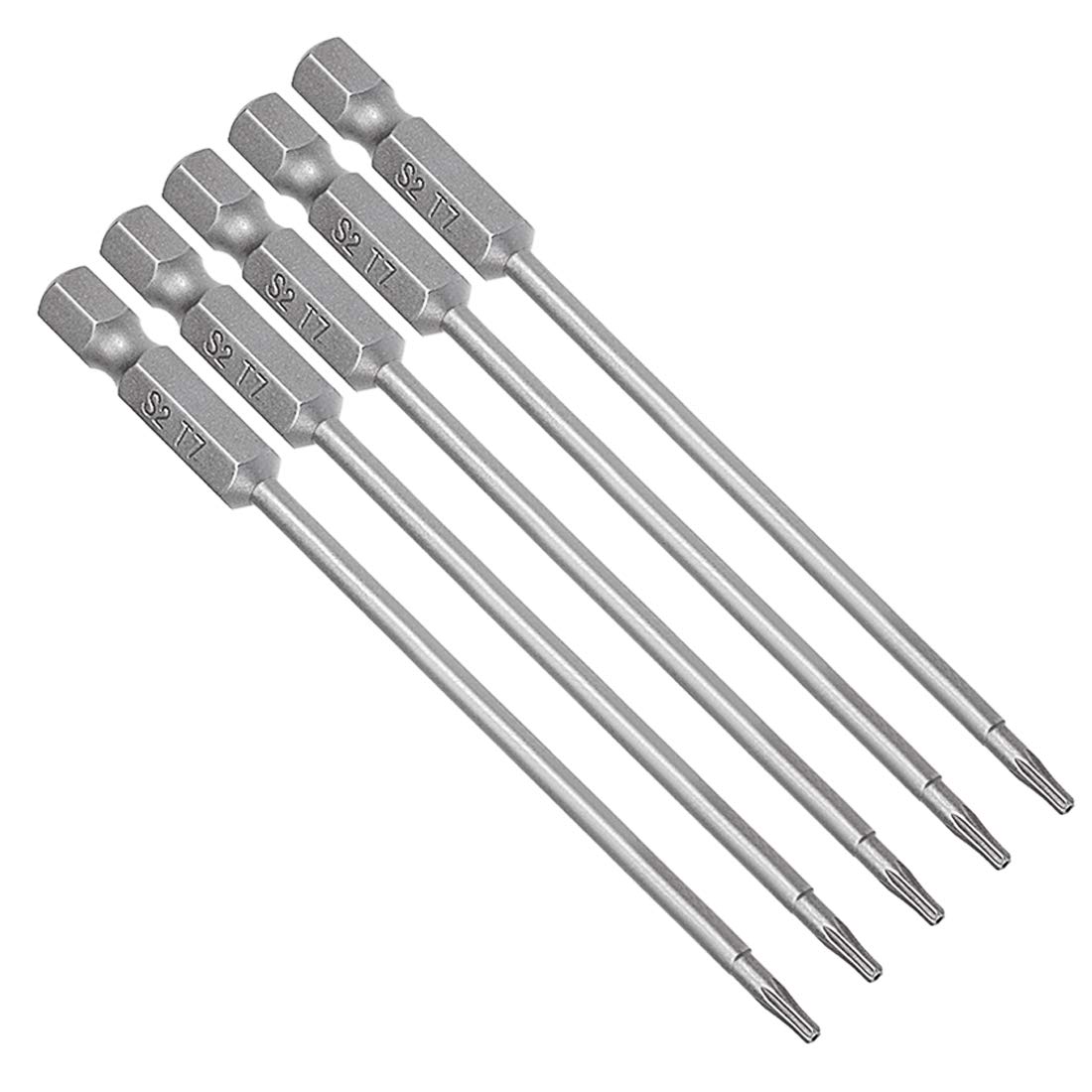 sourcing map 5 Pcs T7 Magnetic Torx Screwdriver Bits, 1/4 Inch Hex Shank 3.94-inch Length S2 Security Tamper Proof Screw Driver Kit Tools
