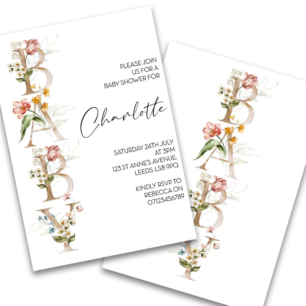 Paper Themes Personalised Baby Shower Party Invitations (New Baby 36pk)