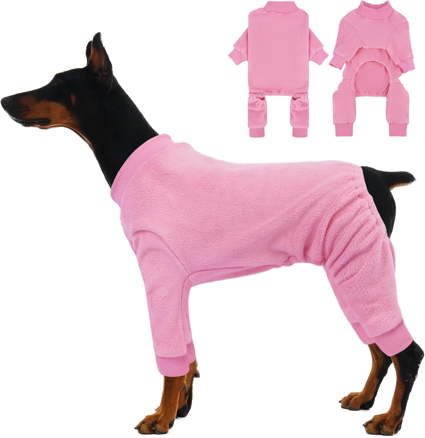 IECOii Dog Cold Weather Coats, 3XL Fleece Pajamas for Dogs Girls- Cozy & Thermal, Stretchy & Comfortable, Long Sleeve Large Dog Jammies for Doberman Indoor & Outdoor, Machine Washable, Pink, Size 3XL