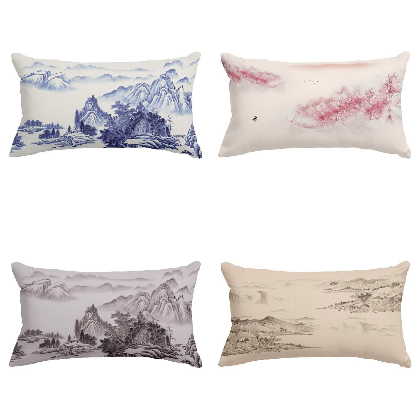Housse de canapé salon style industriel et peinture chinoise Feng Shui pour loft moderne