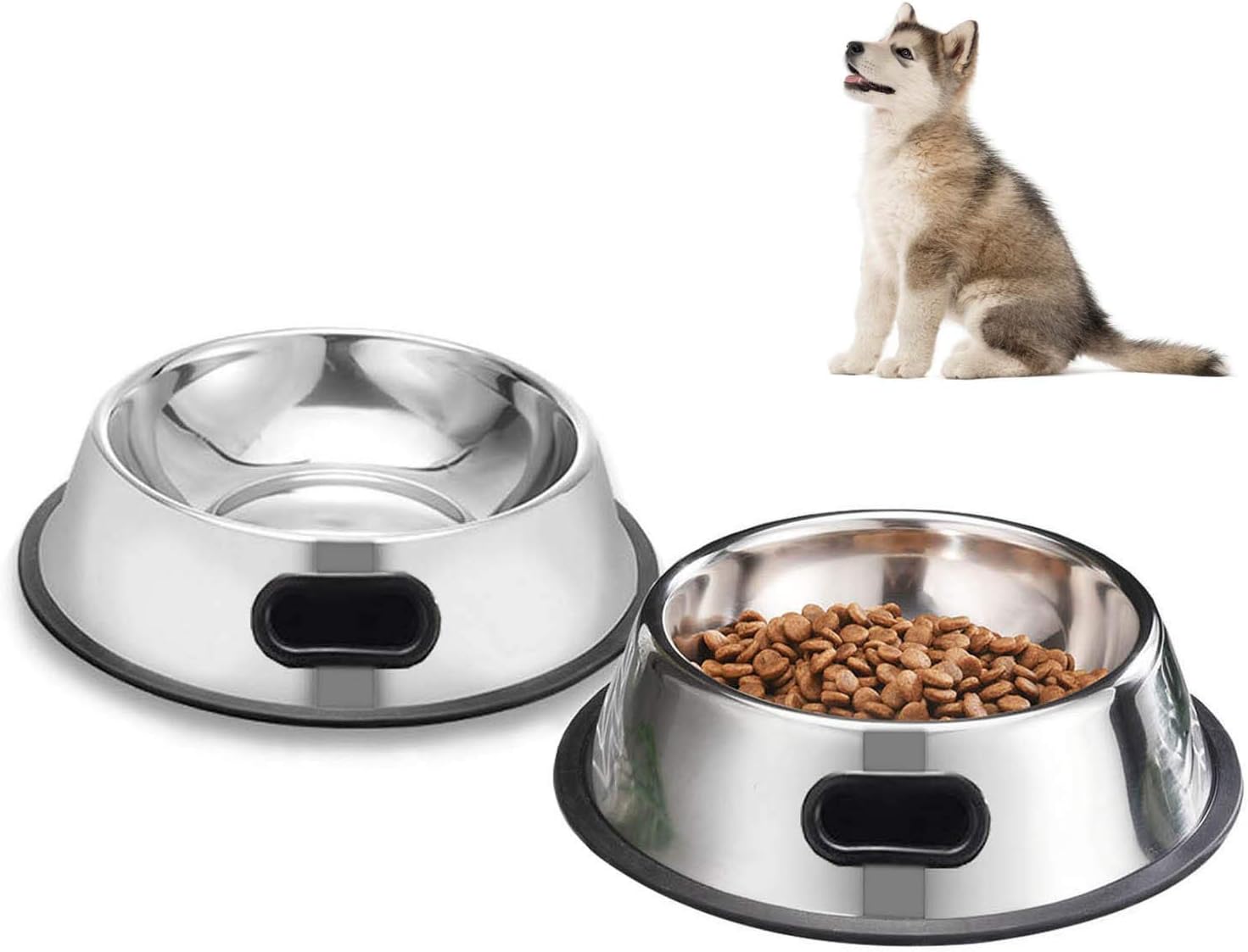 SUOXU Dog Bowl,2 Stainless Steel Feeder Dog Bowl,Dog Plate Bowls With Non-slip Rubber Bases Small Dog Cat Pet For Feeding Water and Food Bowl