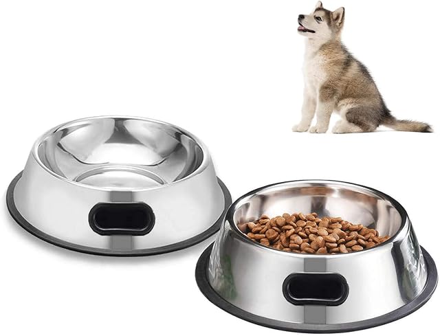 SUOXU Dog Bowl,2 Stainless Steel Feeder Dog Bowl,Dog Plate Bowls With Non-slip Rubber Bases Small Dog Cat Pet For Feeding Water and Food Bowl