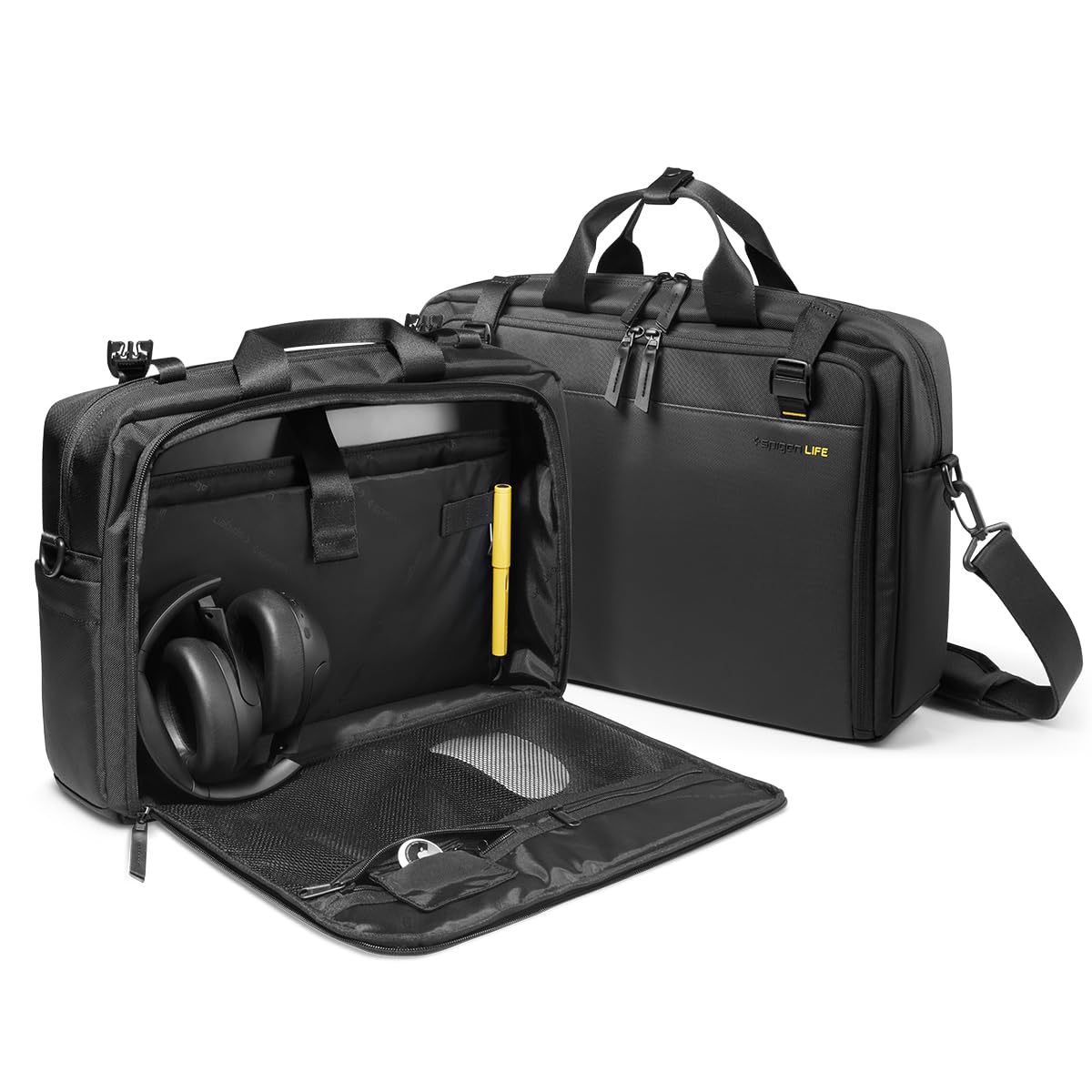 Spigen Life Klasden Aktentasche für Laptop bis zu 16" Umhängetasche für Herren Kompatibel mit MacBook Air/Pro, Lenovo IdeaPad/V15 usw. Büro und Geschäftsreise - Schwarz