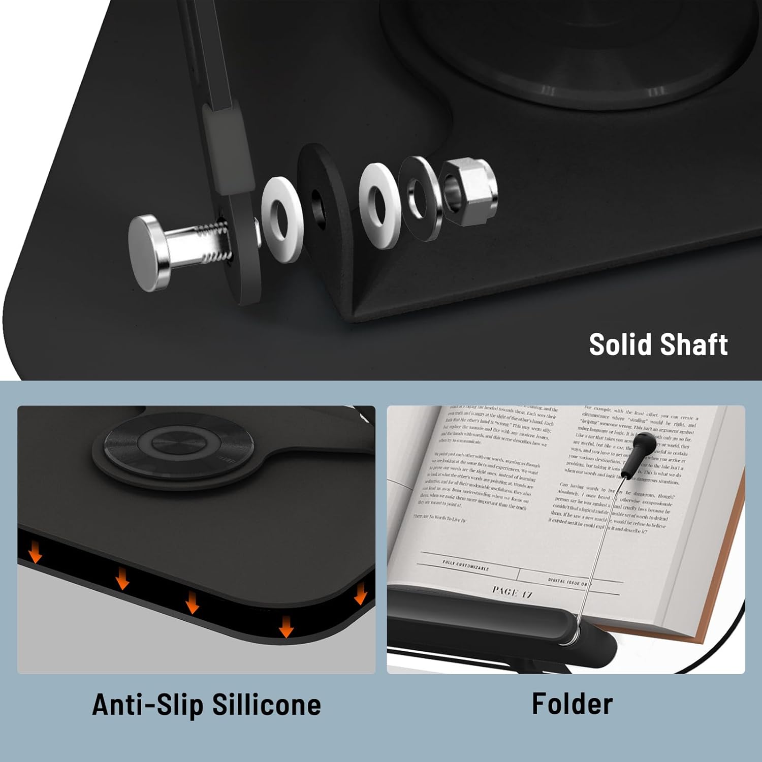 Acrylic Book Stand for Reading Hands Free - Adjustable 360° Rotating Cookbook Holder with Elastic Page Clips & Foldable Base, Multi-Angle Desktop Display Stand for Recipes, Laptops, Tablets, Bibles