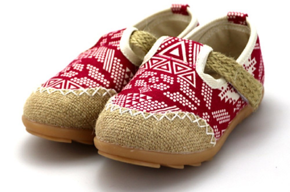 Tianrui Crown Boy's and Girl's Linen Sneaker Loafer Shoes Kid's Cute Flat Shoe Red