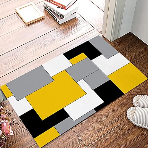 Mid Century Modern Indoor Doormat Front Door Mat, Yellow Black and Gray Welcome Mat Entrance Door Mat Non-Slip Floor Mat, Soft and Low Profile 18" x 30"