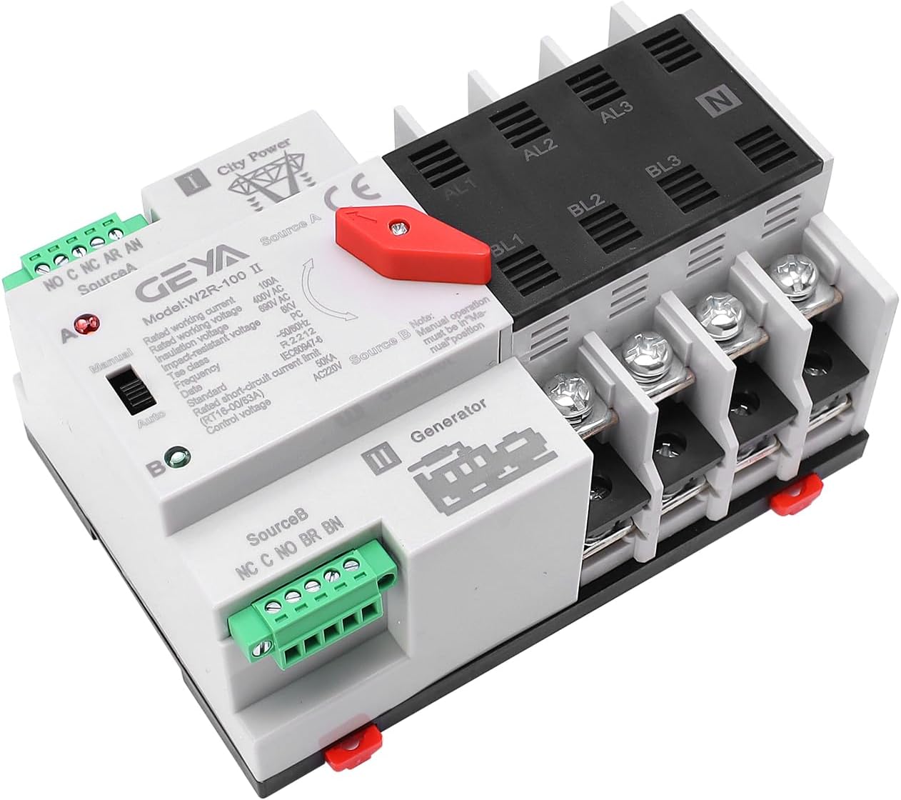 Mini ATS Automatic Transfer Switch Controller Electrical Type ATS Max 100A 4Pole 220V Din Rail Mounted(4P 100A AC220V)