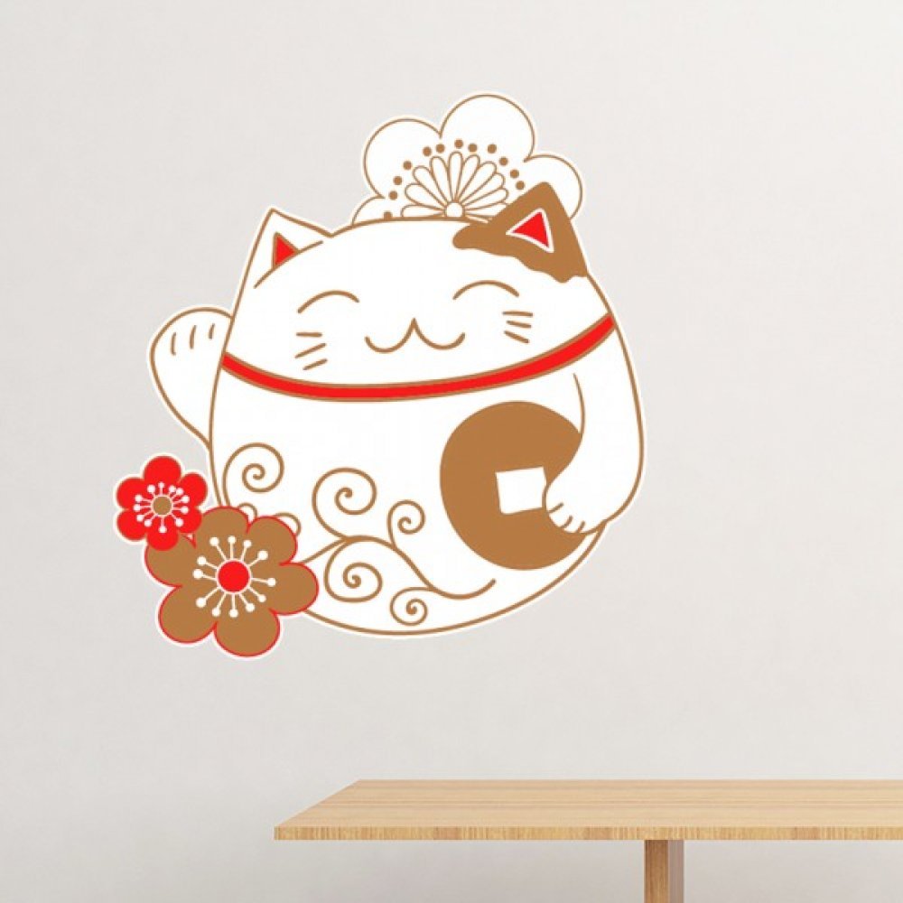 Sticker mural chat de la fortune japonais 40cm amovible