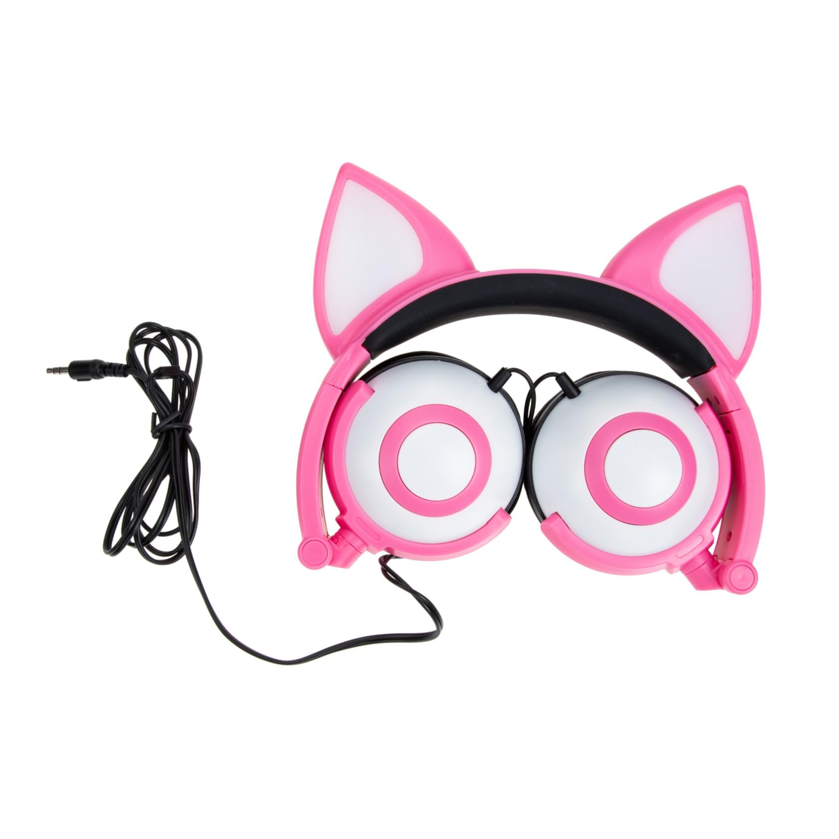 Artibetter Cuffie per Bambini Orecchie da Gatto Rosa Pvc 3, 5 Mm | 180mah, Diametro Altoparlante 40mm, Spina Dritta, Controllo Luce a Pulsante