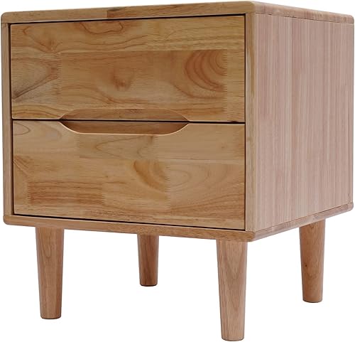 Mesitas de noche modernas de madera con mango ranurado de mediados de siglo, mesa auxiliar para dormitorio, cajón de almacenamiento y estante con 2