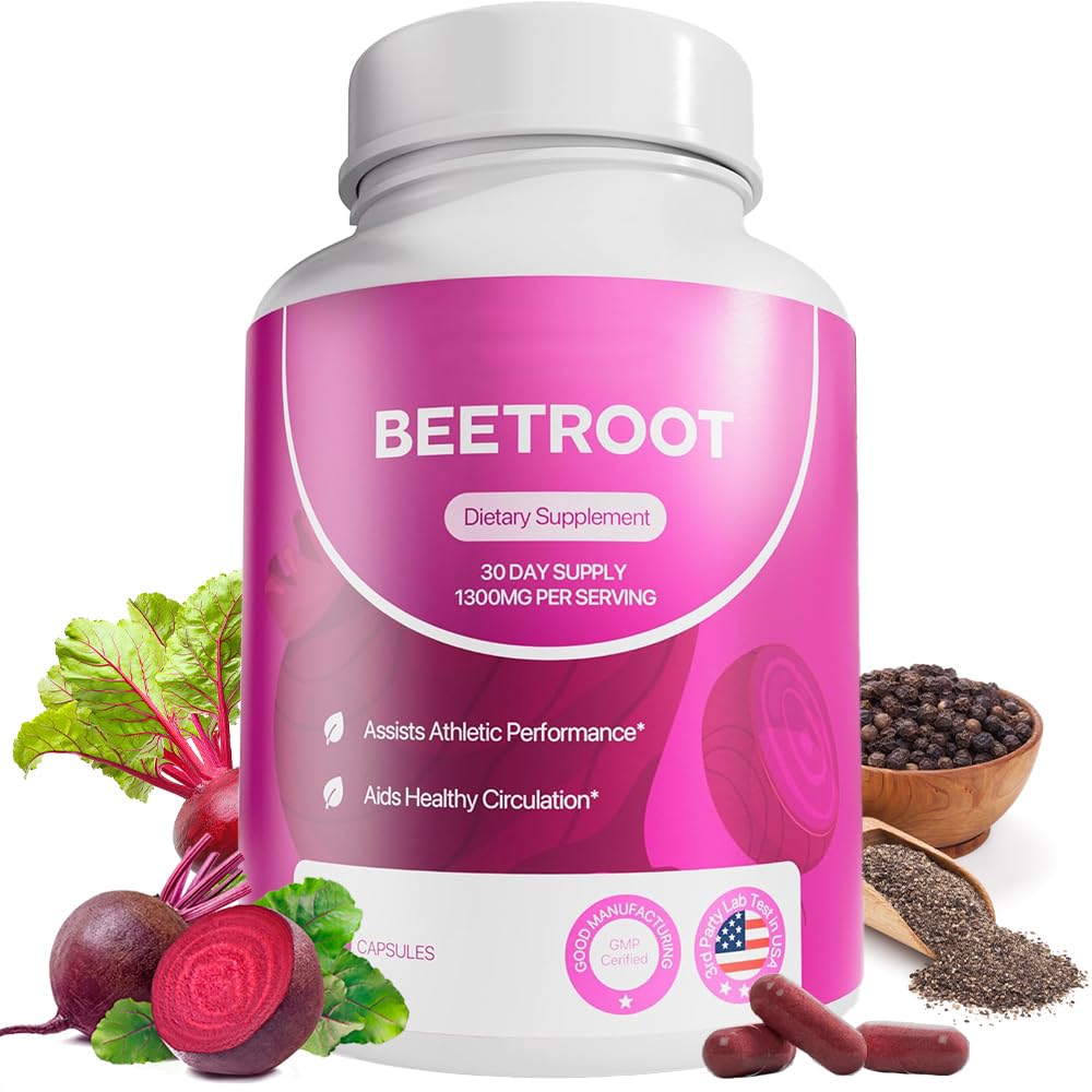 Beet Root Supplement – 1300mg Organic Beetroot Powder – Supports Natural Energy, Stamina & Circulation – Non-GMO, Vegan, Lab-Tested – 60 Capsules, 30-Day Supply